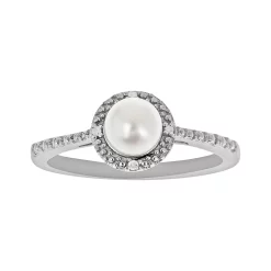 Celebration Gems Sterling Silver Freshwater Cultured Pearl and Diamond Accent Frame Ring