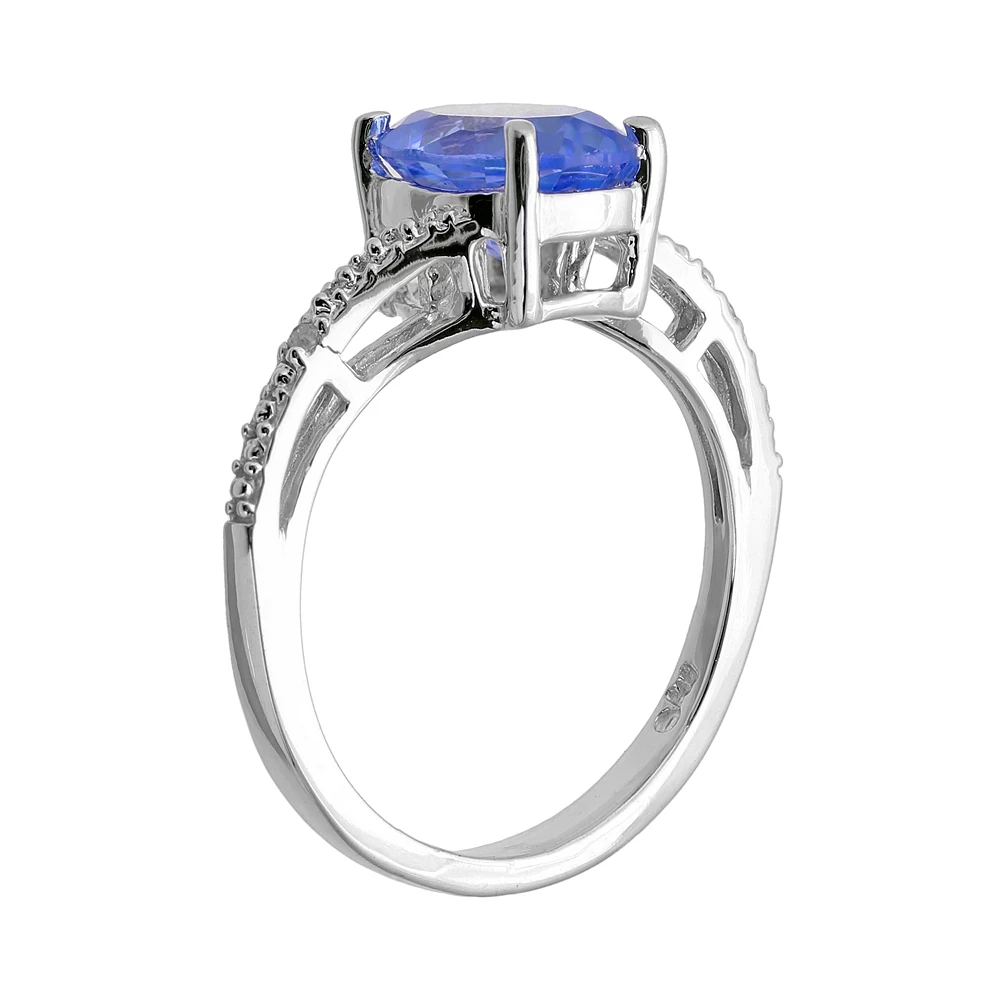 Gemminded Sterling Silver Lab-Created Sapphire and Diamond Accent Oval Ring - Image 2