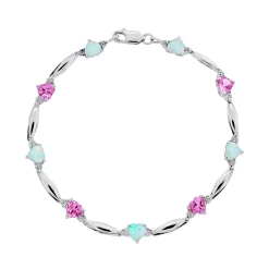 Gemminded Sterling Silver Lab-Created Pink Sapphire, Lab-Created Opal and Diamond Accent Heart Bracelet