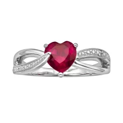 Sterling Silver Lab-Created Ruby and Diamond Accent Heart Bypass Ring