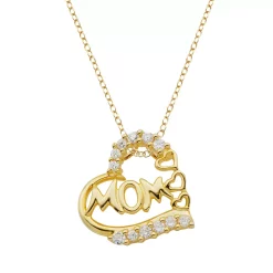 18k Gold Over Silver Cubic Zirconia Mom Heart Pendant