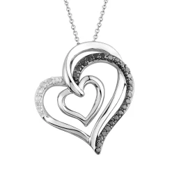 Two Hearts Forever One 1/4 Carat T.W. Black & White Diamond Sterling Silver Heart Pendant Necklace