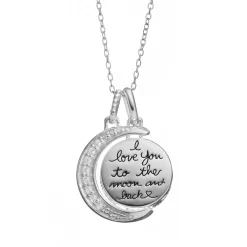 Love You To The Moon & Back Cubic Zirconia Sterling Silver Moon Pendant Necklace