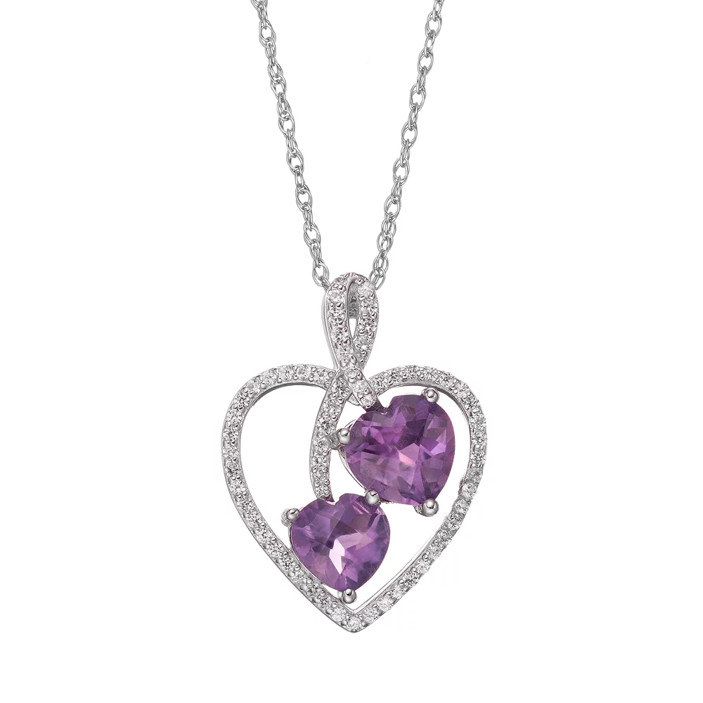 Amethyst & Lab-Created White Sapphire Sterling Silver Heart Pendant Necklace