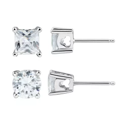 DiamonLuxe Sterling Silver 3 3/4 Carat T.W. Simulated Diamond Stud Earring Set