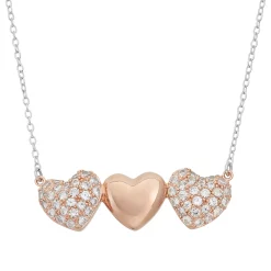 Lab-Created White Sapphire 18k Rose Gold Over Silver Triple Heart Necklace