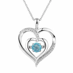 Two Hearts Forever One Blue Topaz & Diamond Accent Sterling Silver Floating Heart Pendant Necklace