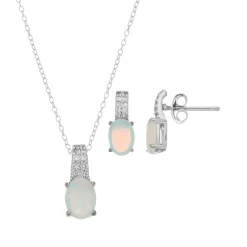 Sterling Silver Lab-Created White Opal & Lab-Created White Sapphire Jewelry Set