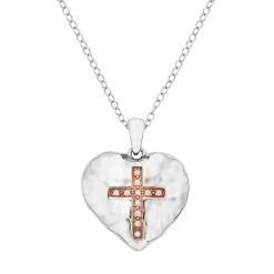 Sterling Silver Diamond Accent Cross Heart Pendant Necklace