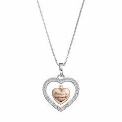 Timeless Sterling Silver Two Tone Crystal "Sisters" Heart Pendant