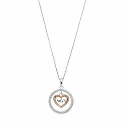Timeless Sterling Silver Cubic Zirconia "Mom" Heart & Circle Pendant Necklace