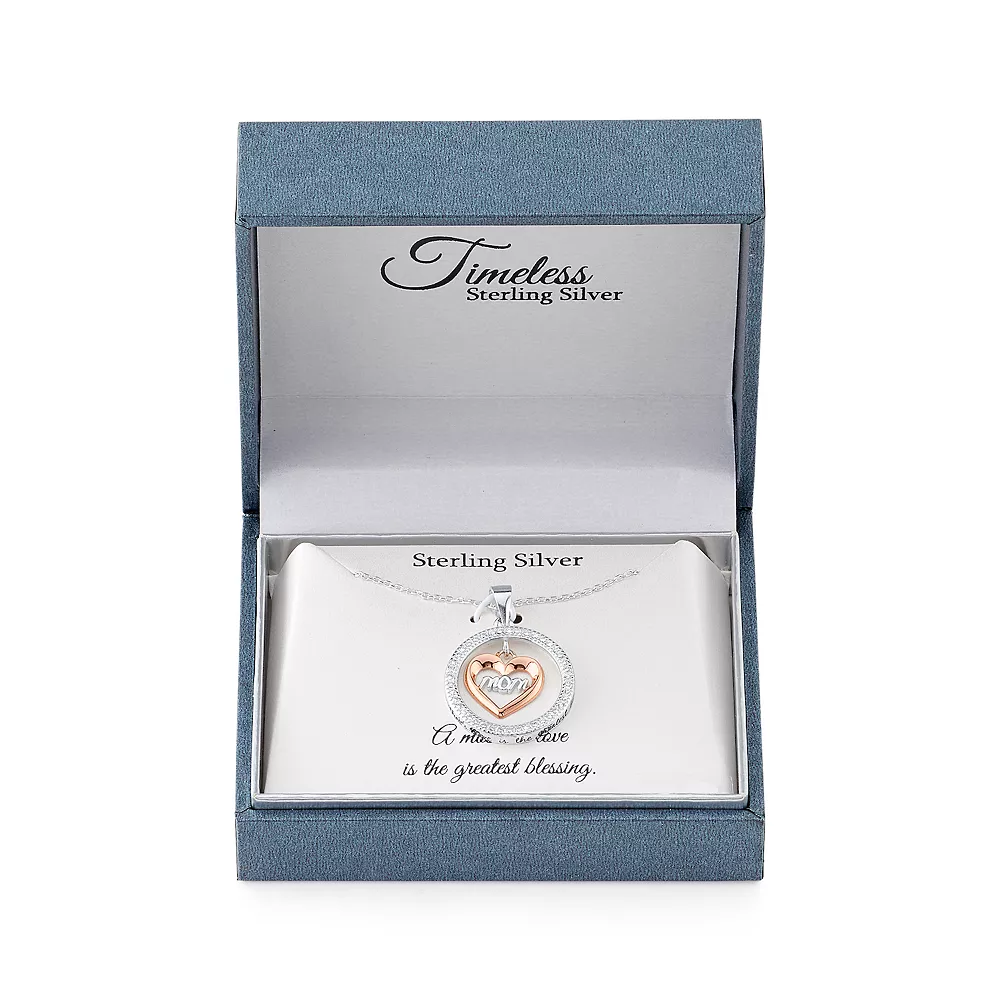 Timeless Sterling Silver Cubic Zirconia "Mom" Heart & Circle Pendant Necklace - Image 2