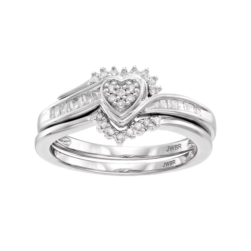 Always Yours Sterling Silver 1/5 Carat T.W. Diamond Heart Engagement Ring Set