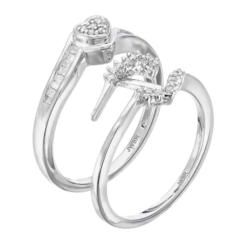 Always Yours Sterling Silver 1/5 Carat T.W. Diamond Heart Engagement Ring Set - Image 2