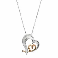 Timeless Sterling Silver Two Tone Cubic Zirconia "Grandma" Heart Pendant