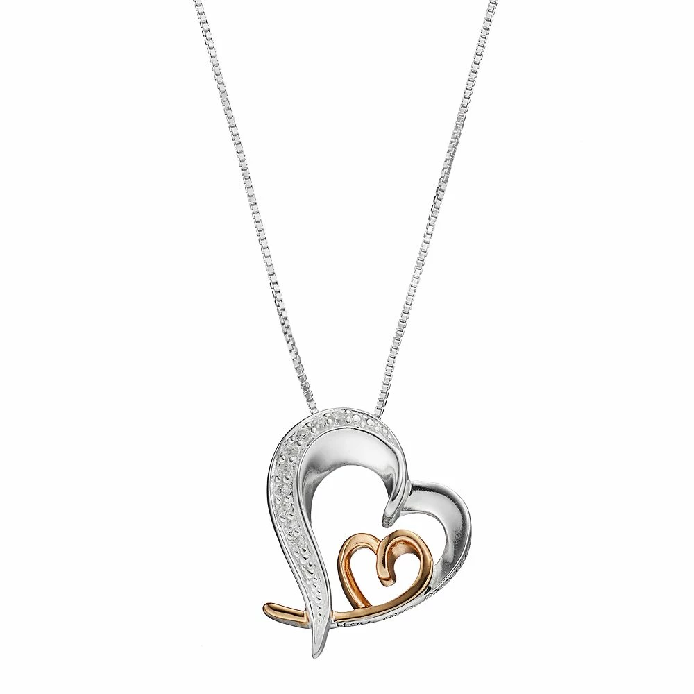 Timeless Sterling Silver Two Tone Cubic Zirconia "Grandma" Heart Pendant