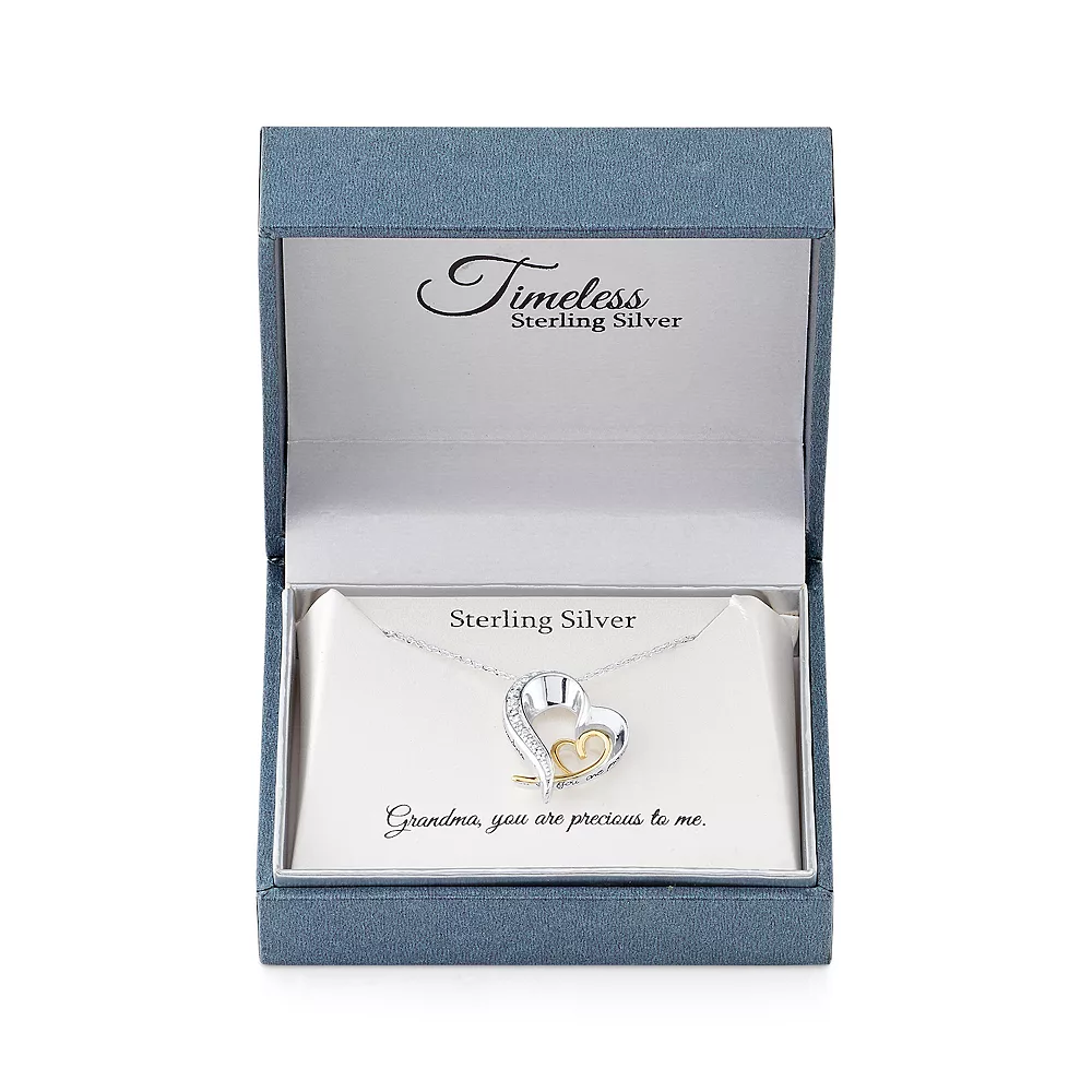 Timeless Sterling Silver Two Tone Cubic Zirconia "Grandma" Heart Pendant - Image 2