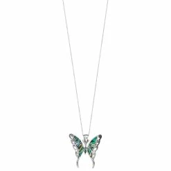 Sterling Silver Abalone Butterfly Pendant Necklace