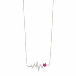 Sterling Silver Lab-Created Ruby & White Sapphire Heartbeat Necklace
