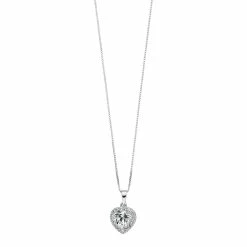 Sterling Silver Lab-Created White Sapphire & Diamond Accent Heart Halo Pendant