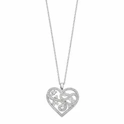 Sterling Silver 1/2 Carat T.W. Diamond Filigree Heart Pendant Necklace