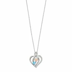 Sterling Silver Lab-Created Opal & White Sapphire Heart Pendant