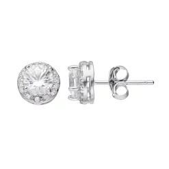 RADIANT GEM Sterling Silver Lab-Created White Sapphire Halo Stud Earrings