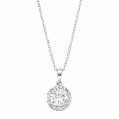 RADIANT GEM Sterling Silver Lab-Created White Sapphire Halo Pendant