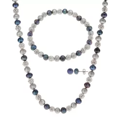 PearLustre by Imperial Dyed Freshwater Cultured Pearl & Crystal Bead Necklace Bracelet & Earring Set