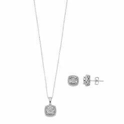 Sterling Silver Diamond Accent 1/10cttw Cushion Pendant & Stud Earring Set
