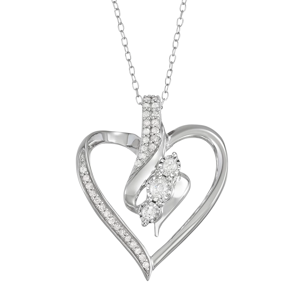 Sterling Silver 1/4 Carat T.W. Diamond Heart Pendant Necklace