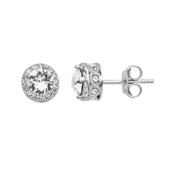 Diamond Splendor Sterling Silver Crystal & Diamond Accent Halo Stud Earrings
