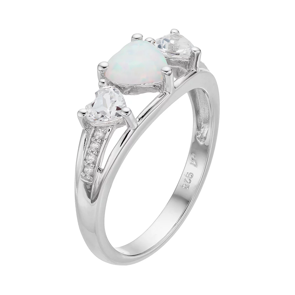 Sterling Silver Lab-Created Opal & White Sapphire Triple Heart Ring - Image 2