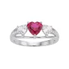 Sterling Silver Lab-Created Ruby & White Sapphire Triple Heart Ring