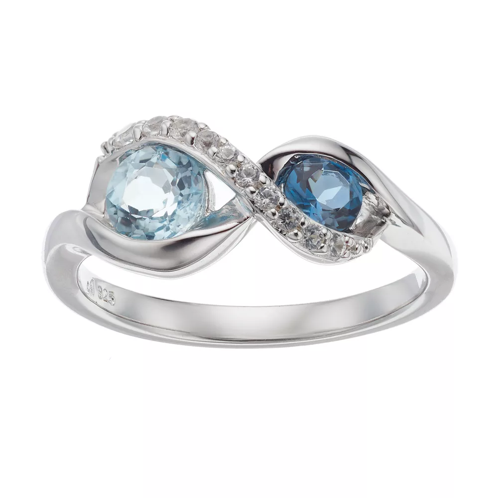 Sterling Silver Blue Topaz & Lab-Created White Sapphire Infinity Ring