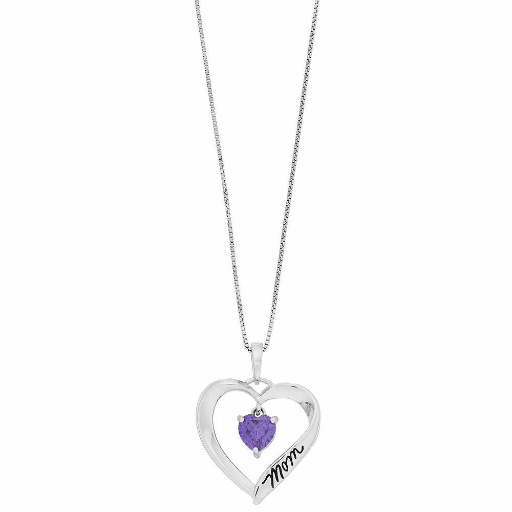 Timeless Sterling Silver Cubic Zirconia "Mom I Love You" Heart Pendant Necklace