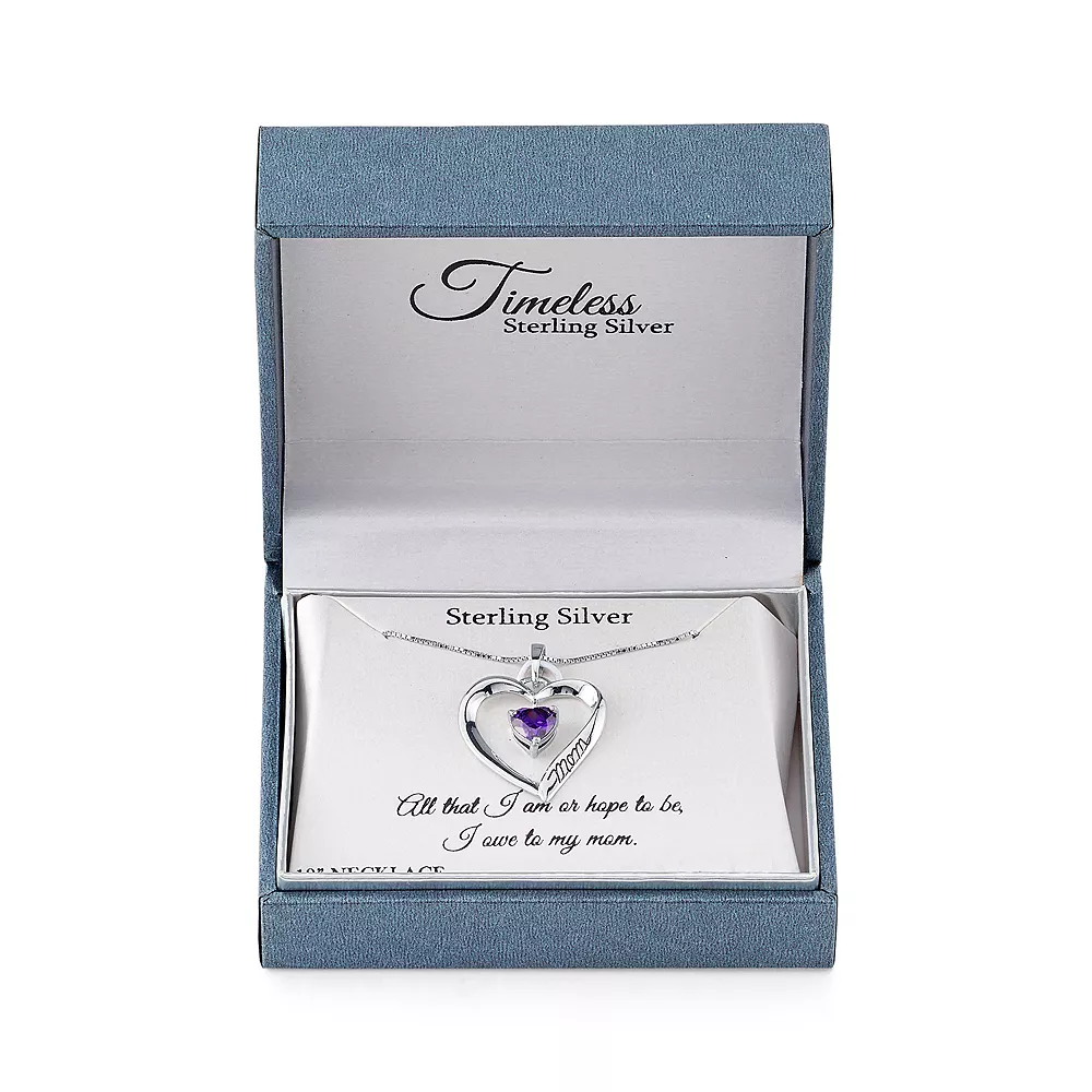 Timeless Sterling Silver Cubic Zirconia "Mom I Love You" Heart Pendant Necklace - Image 2