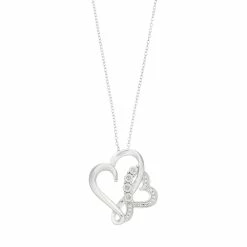 Sterling Silver Diamond Accent Double Heart Pendant Necklace
