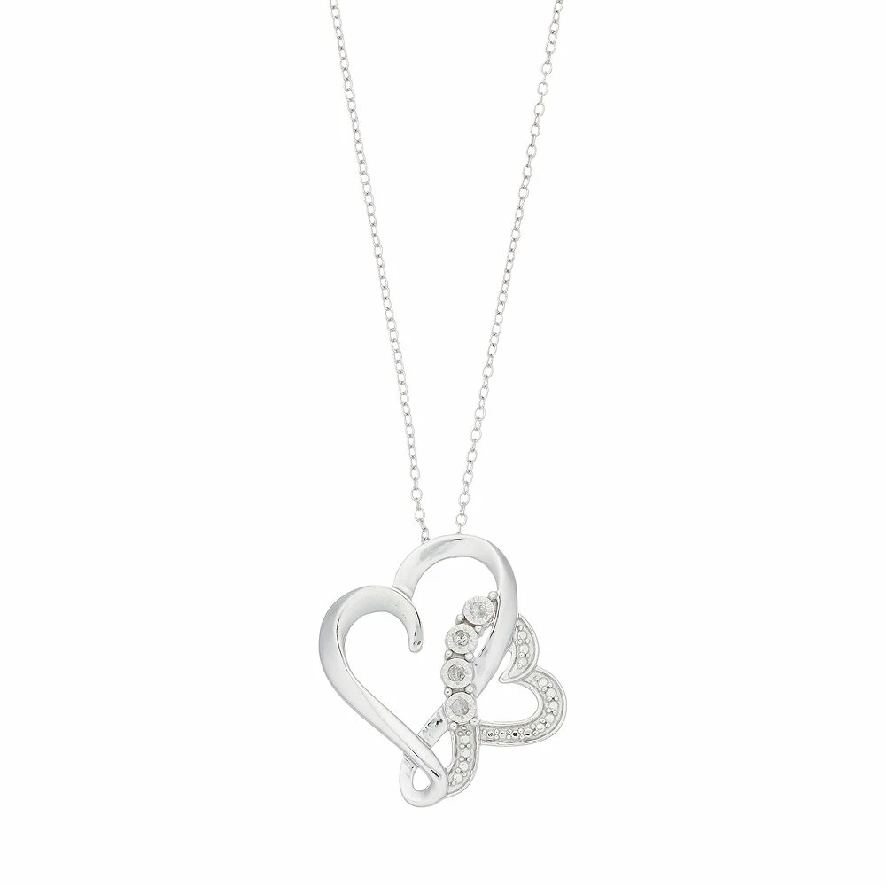 Sterling Silver Diamond Accent Double Heart Pendant Necklace