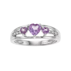 Gemminded Sterling Silver Lab-Created Alexandrite Diamond Accent 3-Stone Heart Ring