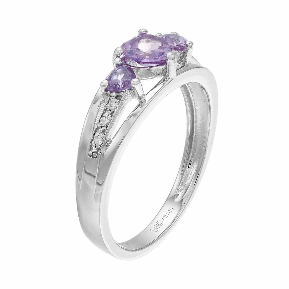 Gemminded Sterling Silver Lab-Created Alexandrite Diamond Accent 3-Stone Heart Ring - Image 2