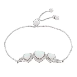 Sterling Silver Lab-Created Opal 3-Heart Adjustable Bracelet
