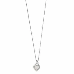 Sterling Silver Lab-Created White Opal Heart Pendant Necklace