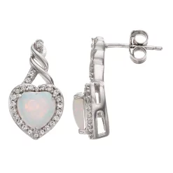 Sterling Silver Lab-Created Opal Heart Stud Earrings