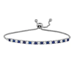 Sterling Silver Lab-Created Blue & White Sapphire Adjustable Bracelet
