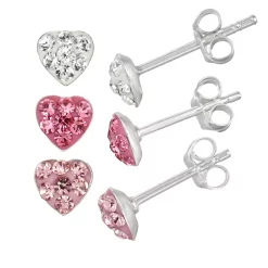 Charming Girl Kids' Sterling Silver Crystal Heart Stud Earring Set - 3 Pair