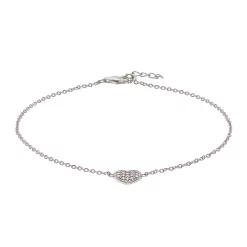 Sophie Miller Sterling Silver Cubic Zirconia Pave Heart Anklet