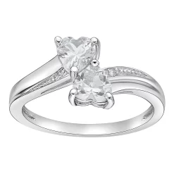 Gemminded Sterling Silver Gemstone & Diamond Accent Double Heart Bypass Ring