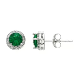 RADIANT GEM Sterling Silver Lab-Created Gemstone Halo Stud Earrings