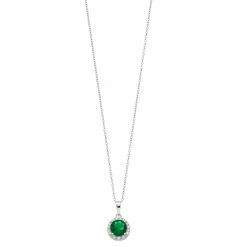 RADIANT GEM Sterling Silver Lab-Created Gemstone Halo Pendant